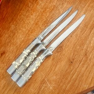 3 vintage CARVEL HALL ornate overlay steak knives BRIDDELL replacement cutlery
